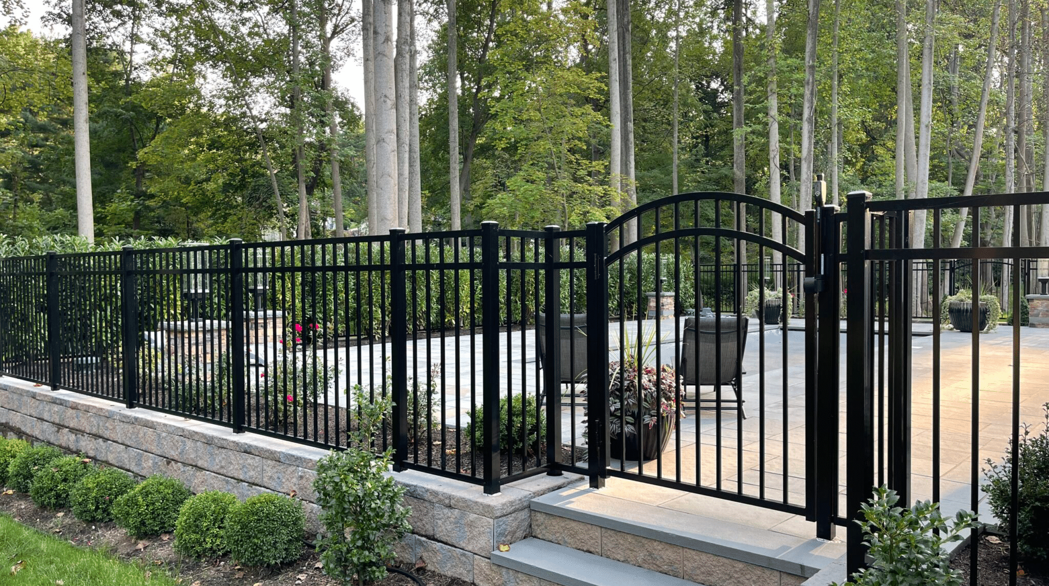 Black Steel Fence by Pool